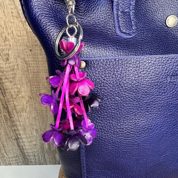 Leather Flower Purse Charm Genuine Leather Bag Charm NEW FAST SHIP - Picture 2 of 6
